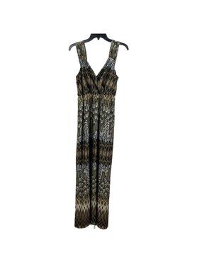 New Directions Women Sleeveless Maxi Dress V-Neck Abstract Print Size L